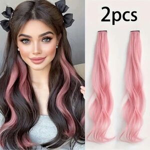 Pink 17.72 Inch Street Colorful Curl Synthetic Hair Extensions for Women - 2pcs